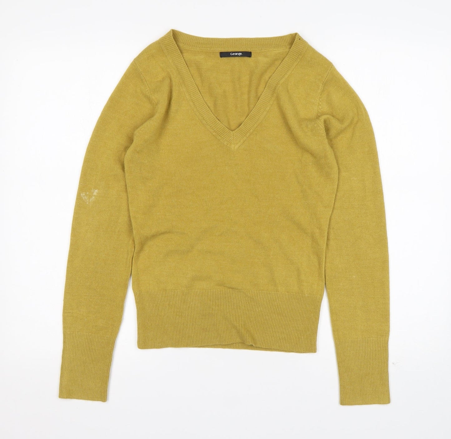 George Womens Green V-Neck  Acrylic Pullover Jumper Size 8