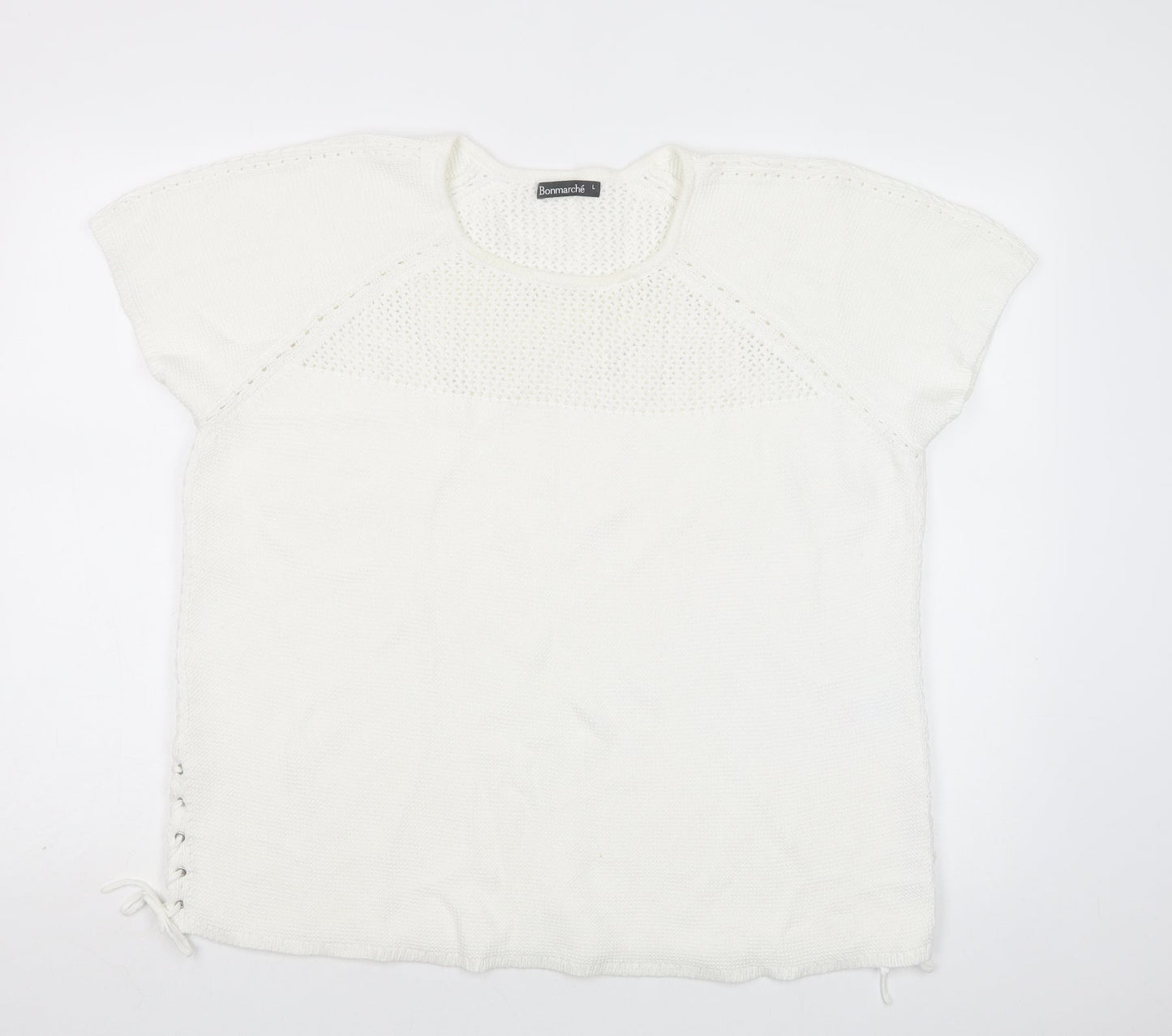 Bonmarché Womens White Crew Neck  Cotton Pullover Jumper Size L