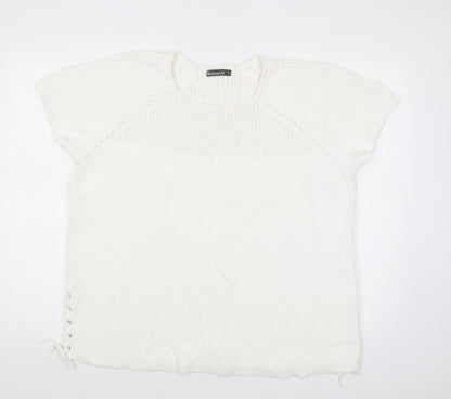 Bonmarché Womens White Crew Neck  Cotton Pullover Jumper Size L
