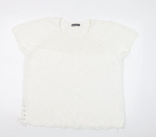 Bonmarché Womens White Crew Neck  Cotton Pullover Jumper Size L