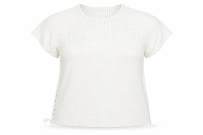Bonmarché Womens White Crew Neck Cotton Pullover Jumper Size L