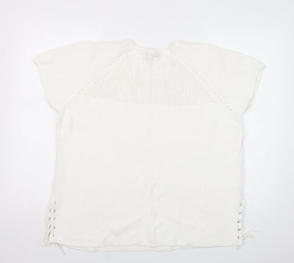 Bonmarché Womens White Crew Neck  Cotton Pullover Jumper Size L