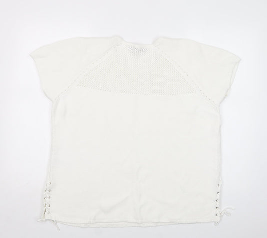 Bonmarché Womens White Crew Neck  Cotton Pullover Jumper Size L
