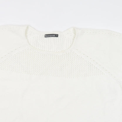 Bonmarché Womens White Crew Neck  Cotton Pullover Jumper Size L