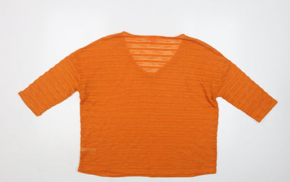 NEXT Womens Orange Striped Polyester Basic Blouse Size 12 V-Neck