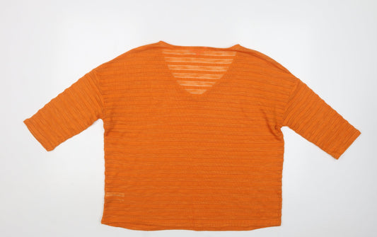NEXT Womens Orange Striped Polyester Basic Blouse Size 12 V-Neck