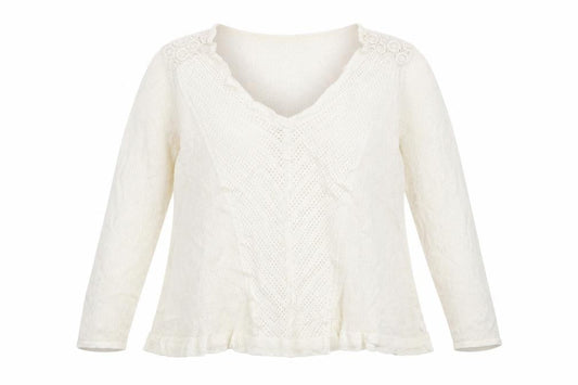 Front view of Marks & Spencer women’s white v-neck jumper, size L