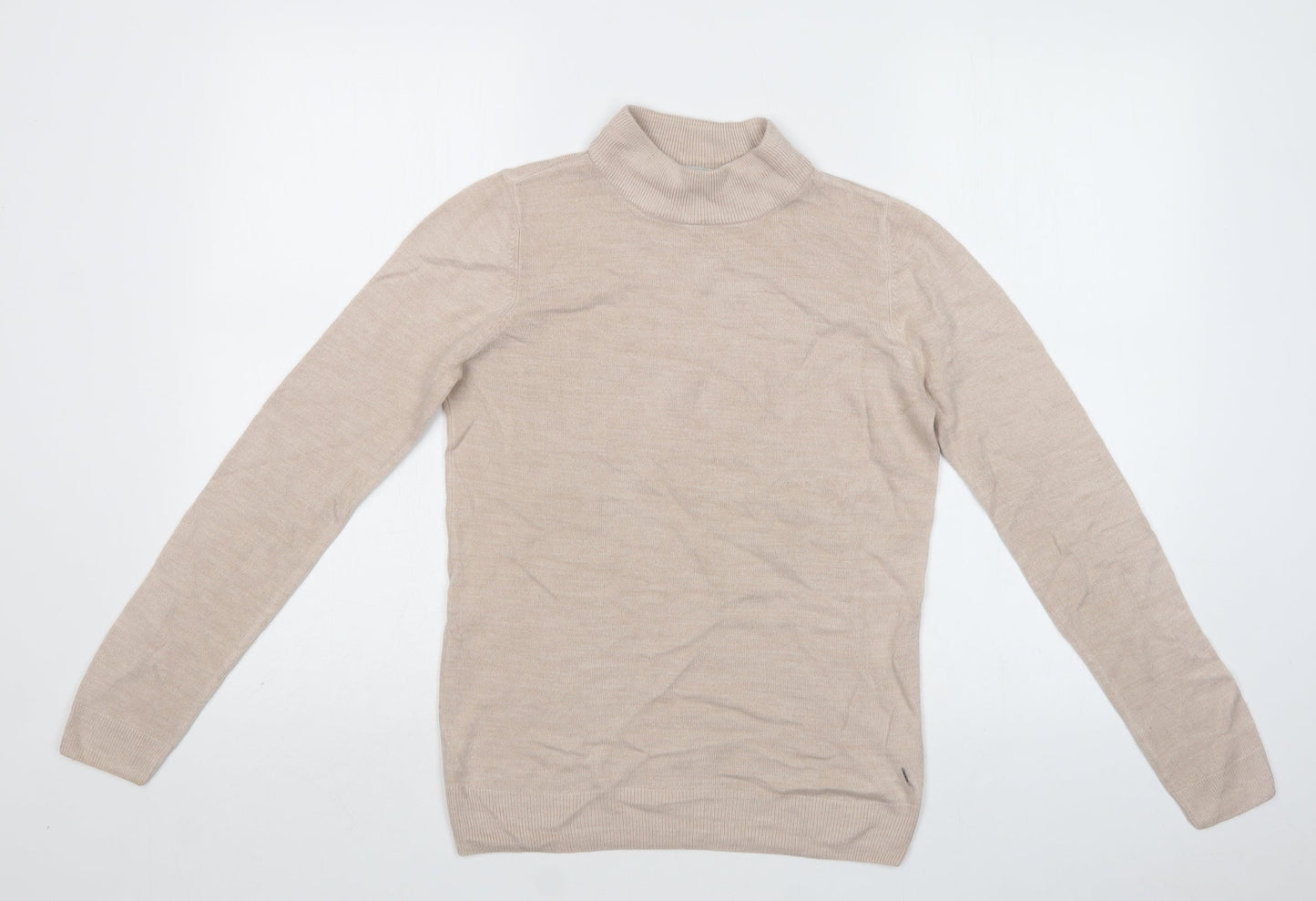 BHS Womens Beige Mock Neck  Acrylic Pullover Jumper Size 8