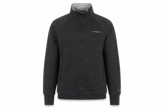 Front view of LA Gear women’s grey polyester full zip sweatshirt, size UK 10, zip