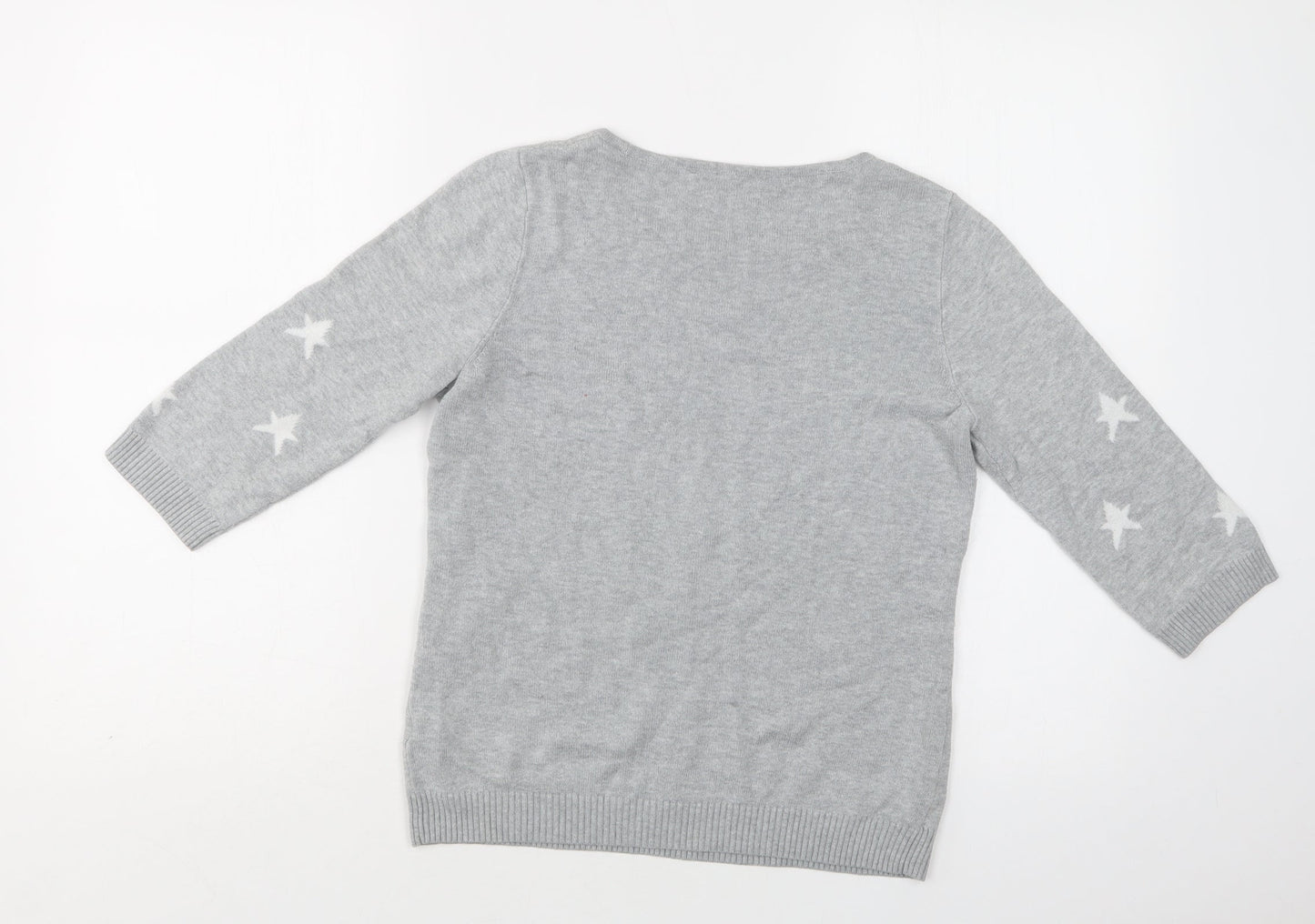 BHS Womens Grey Crew Neck Geometric Cotton Pullover Jumper Size 10   - Star Print