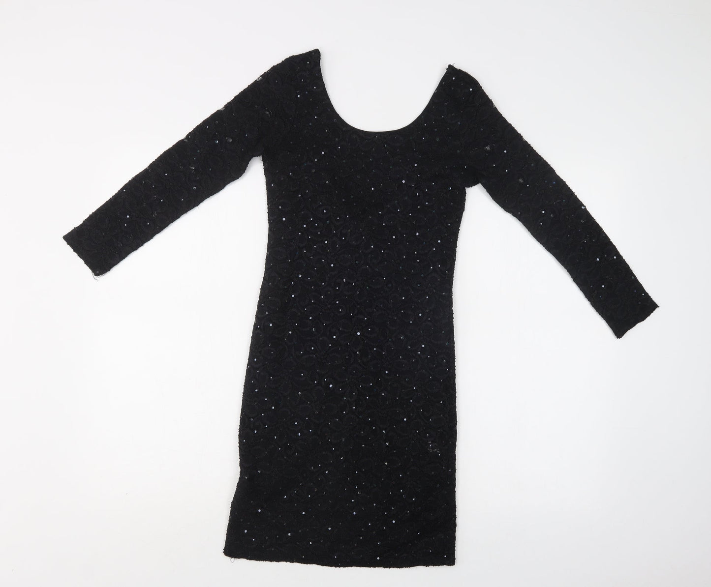 Graffic Womens Black Floral Polyester Bodycon  Size S  Scoop Neck
