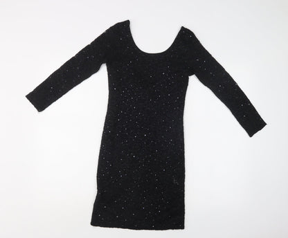 Graffic Womens Black Floral Polyester Bodycon  Size S  Scoop Neck