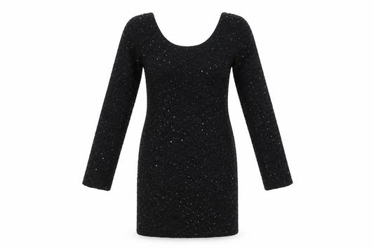 Front view of Graffic women’s black floral polyester bodycon, size S, scoop neck