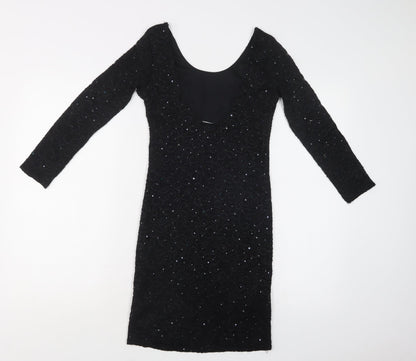 Graffic Womens Black Floral Polyester Bodycon  Size S  Scoop Neck