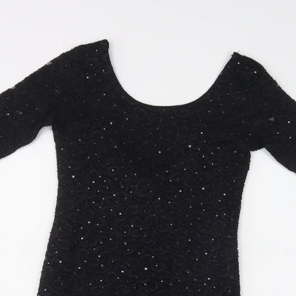 Graffic Womens Black Floral Polyester Bodycon  Size S  Scoop Neck