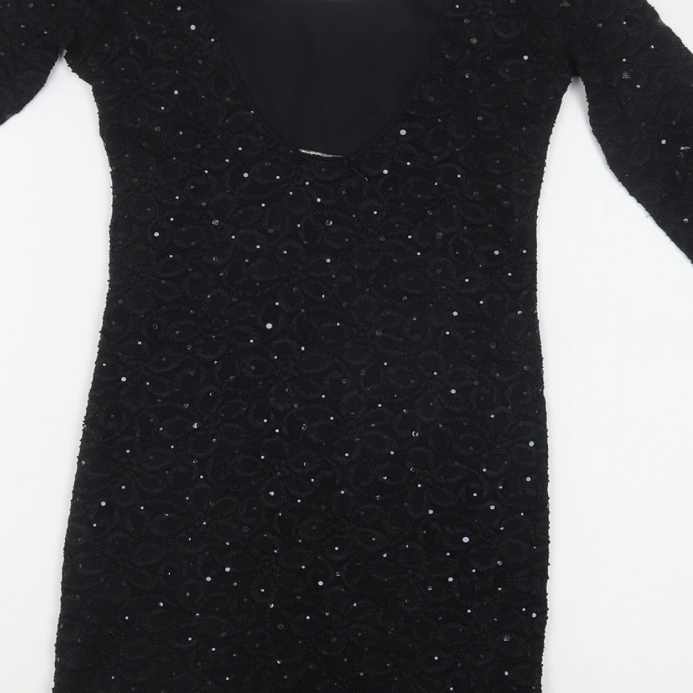 Graffic Womens Black Floral Polyester Bodycon  Size S  Scoop Neck