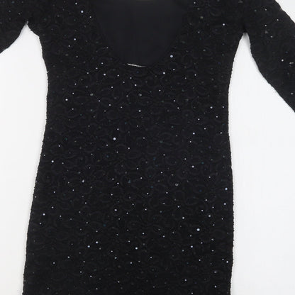 Graffic Womens Black Floral Polyester Bodycon  Size S  Scoop Neck