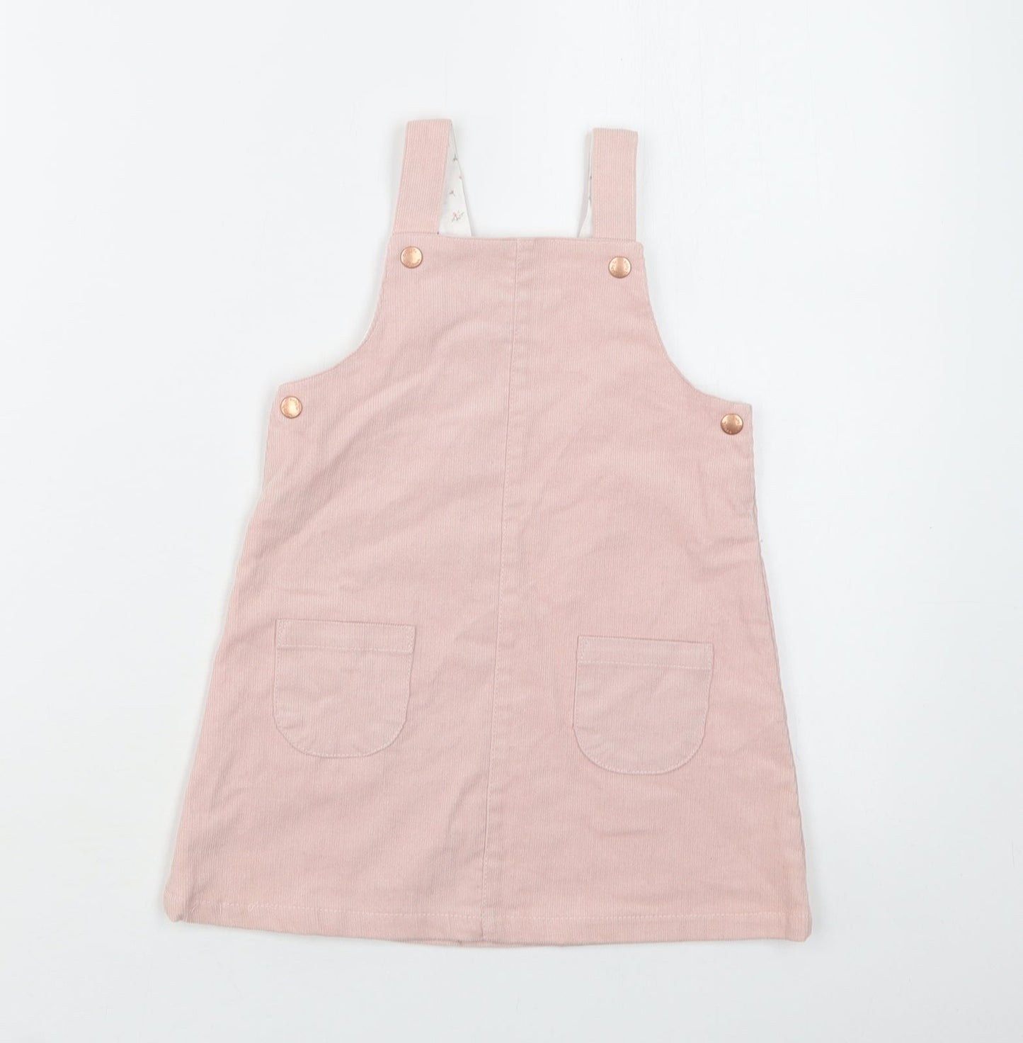 TU Baby Pink  Cotton Pinafore/Dungaree Dress  Size 12-18 Months  Square Neck Snap