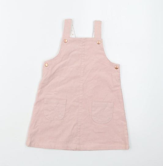 TU Baby Pink  Cotton Pinafore/Dungaree Dress  Size 12-18 Months  Square Neck Snap