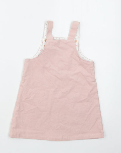 TU Baby Pink  Cotton Pinafore/Dungaree Dress  Size 12-18 Months  Square Neck Snap