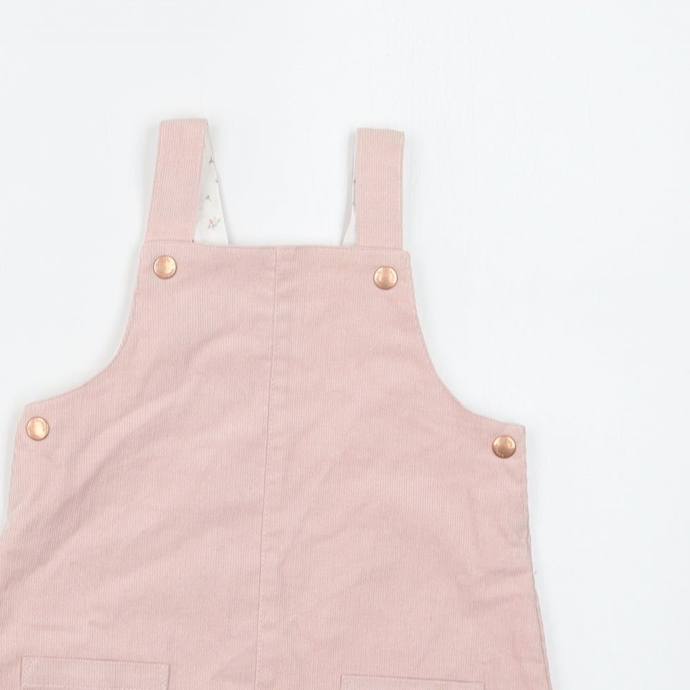 TU Baby Pink  Cotton Pinafore/Dungaree Dress  Size 12-18 Months  Square Neck Snap