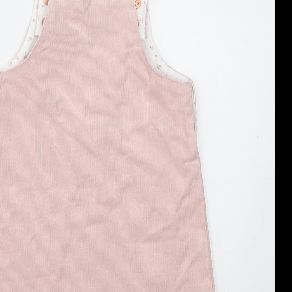 TU Baby Pink  Cotton Pinafore/Dungaree Dress  Size 12-18 Months  Square Neck Snap