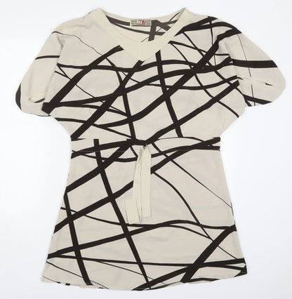Istanbul Womens Beige Geometric Polyester Basic Blouse Size 10 Round Neck