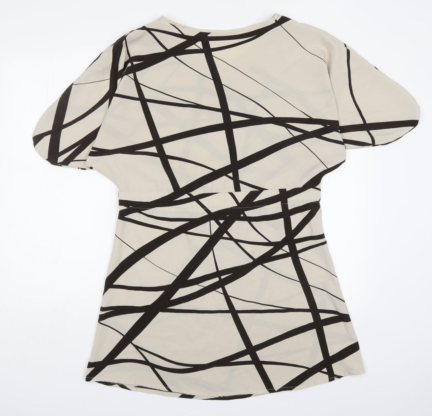 Istanbul Womens Beige Geometric Polyester Basic Blouse Size 10 Round Neck