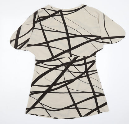 Istanbul Womens Beige Geometric Polyester Basic Blouse Size 10 Round Neck
