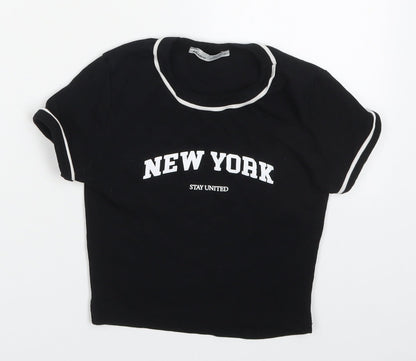 Womens UK Size S Pull&Bear Black Basic T-Shirt