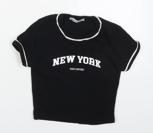 Womens UK Size S Pull&Bear Black Basic T-Shirt