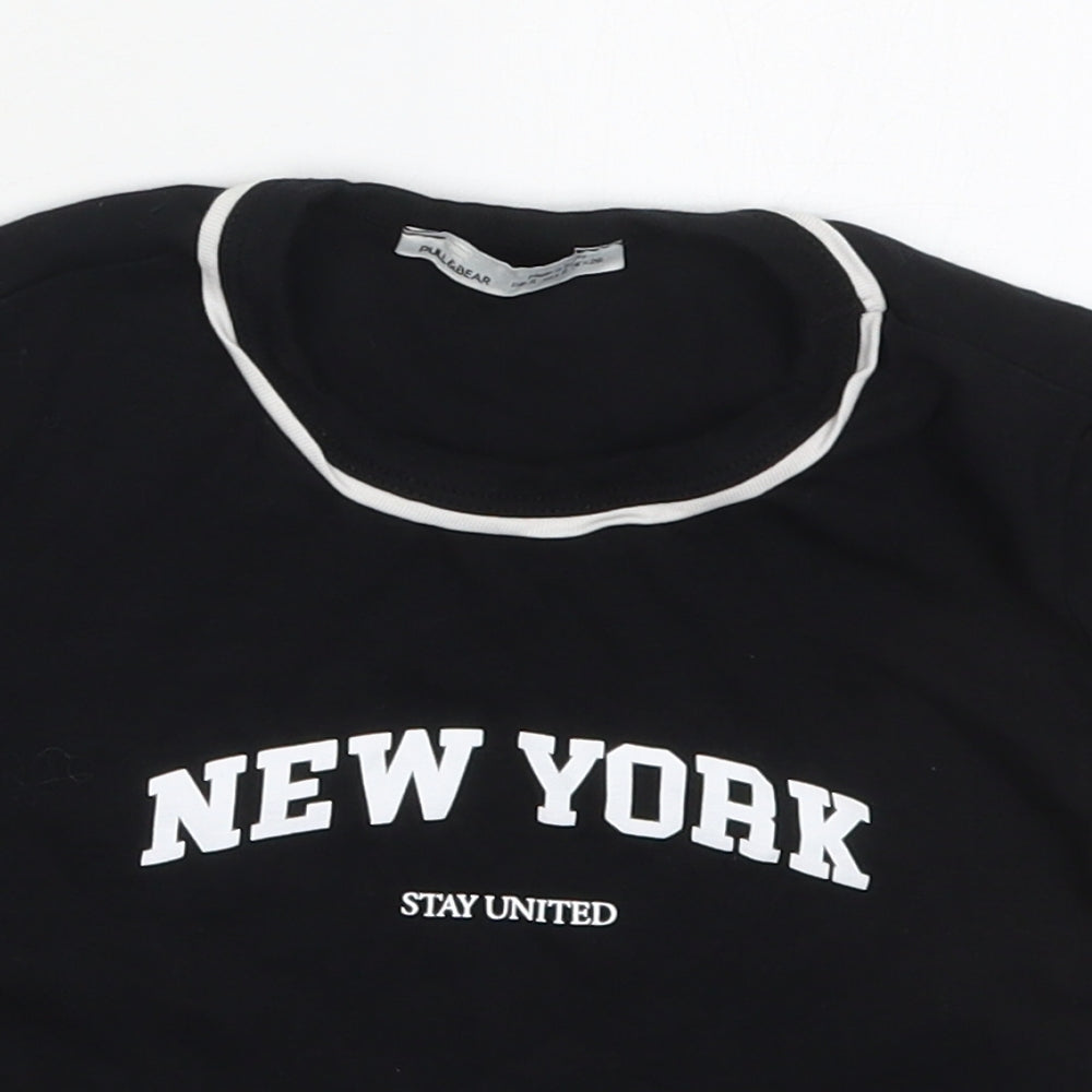 Womens UK Size S Pull&Bear Black Basic T-Shirt