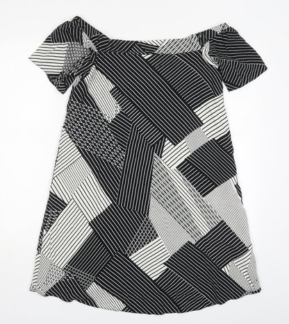 New Look Womens Black Geometric Viscose A-Line  Size 10  Off the Shoulder Pullover
