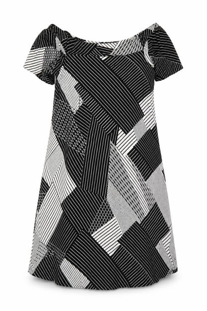 New Look Womens Black Geometric Viscose A-Line  Size 10  Off the Shoulder Pullover