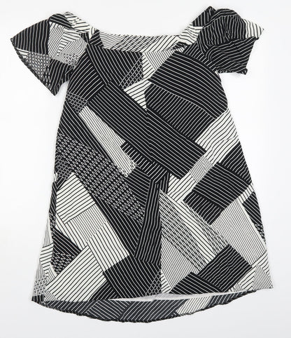 New Look Womens Black Geometric Viscose A-Line  Size 10  Off the Shoulder Pullover