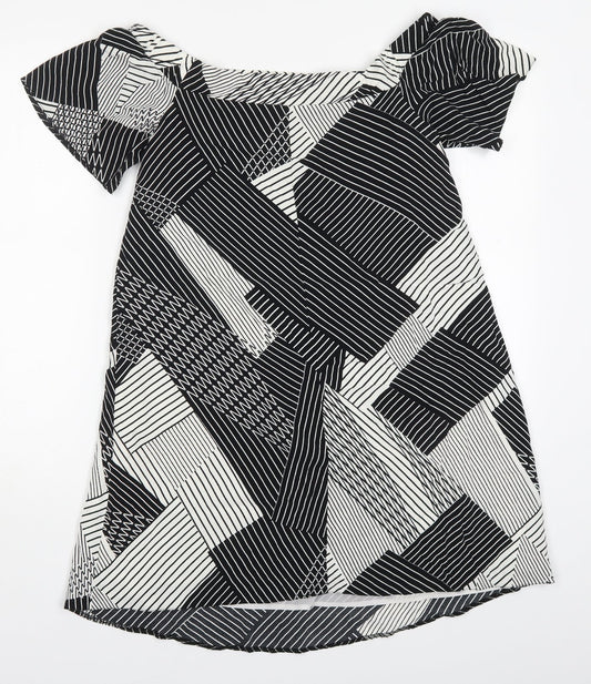 New Look Womens Black Geometric Viscose A-Line  Size 10  Off the Shoulder Pullover