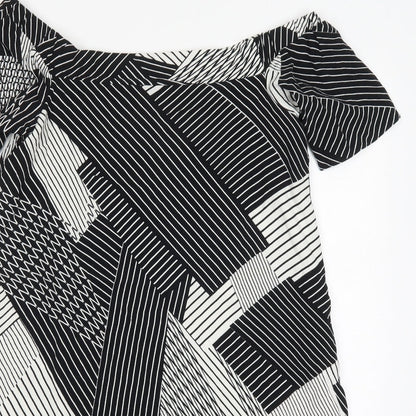 New Look Womens Black Geometric Viscose A-Line  Size 10  Off the Shoulder Pullover