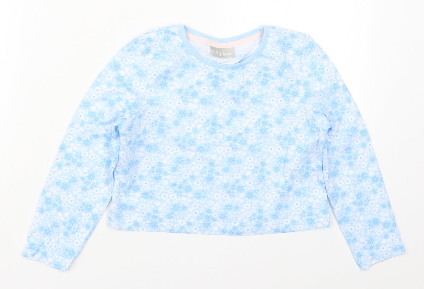 Matalan Girls Blue Floral Cotton Basic T-Shirt Size 6 Years Round Neck Pullover