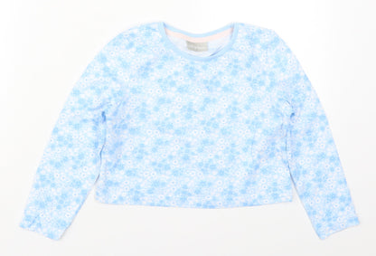 Matalan Girls Blue Floral Cotton Basic T-Shirt Size 6 Years Round Neck Pullover