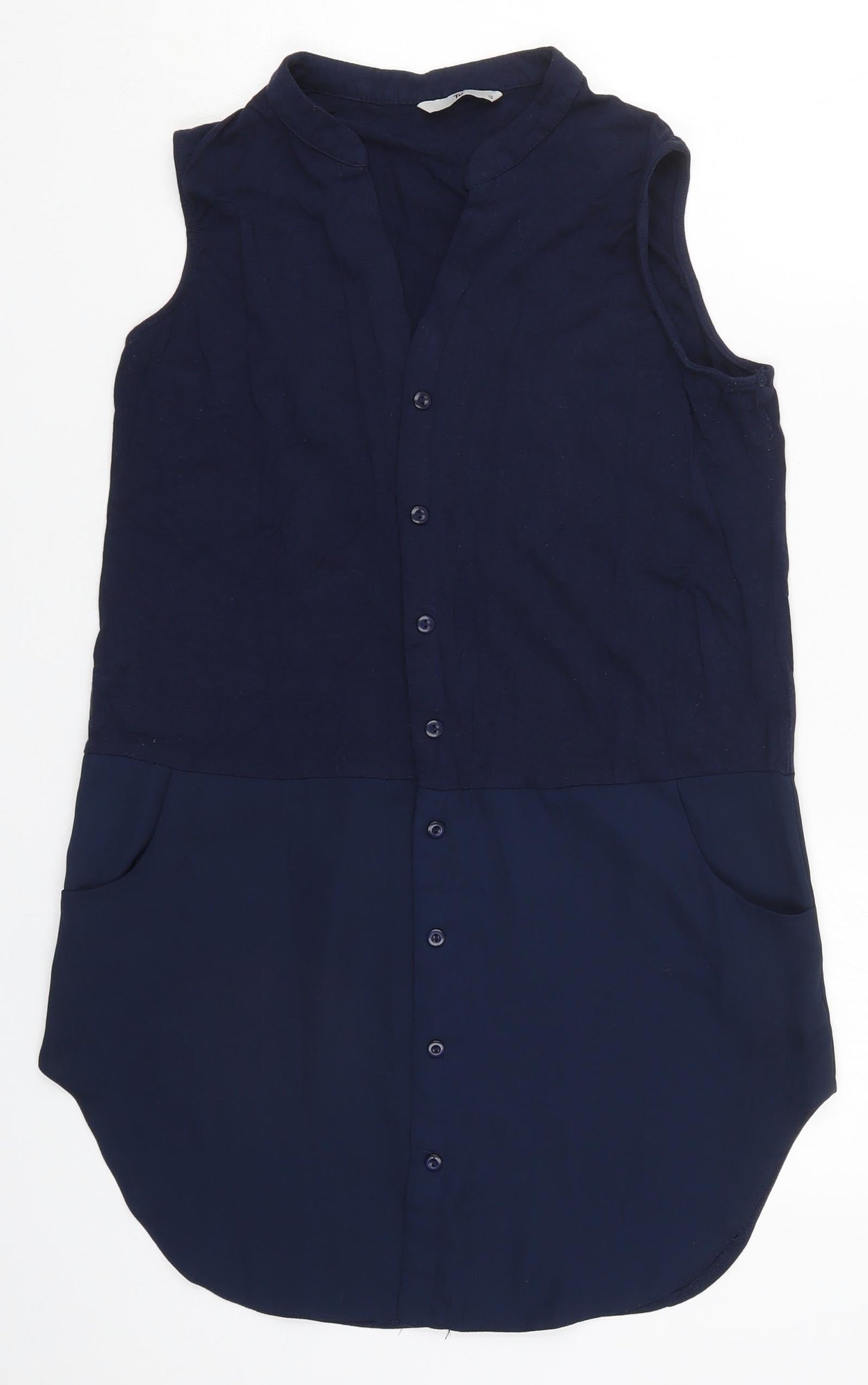 TU Womens Blue  Viscose Basic Button-Up Size 10 V-Neck