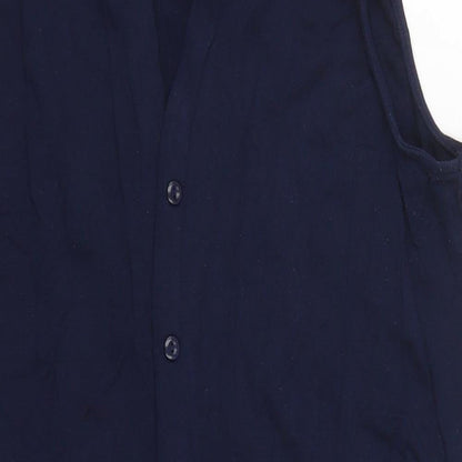 TU Womens Blue  Viscose Basic Button-Up Size 10 V-Neck