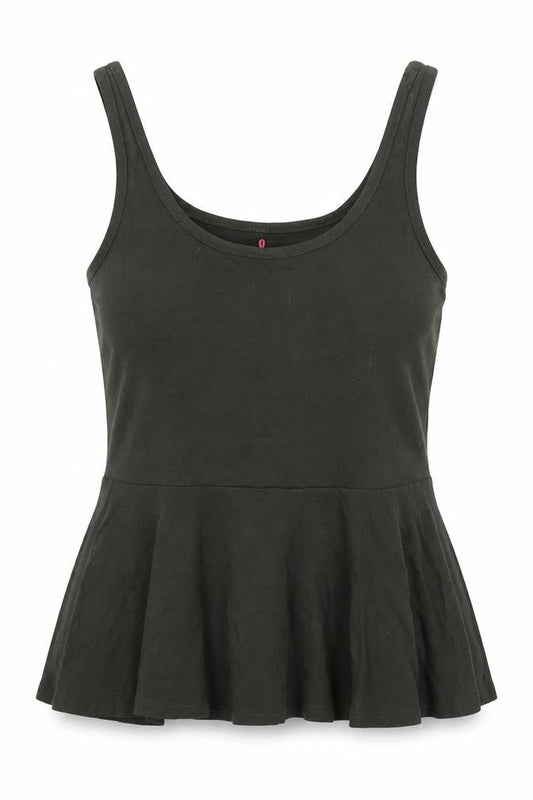 Front view of Atmosphere women’s green cotton basic tank, size UK 10, round neck - peplum