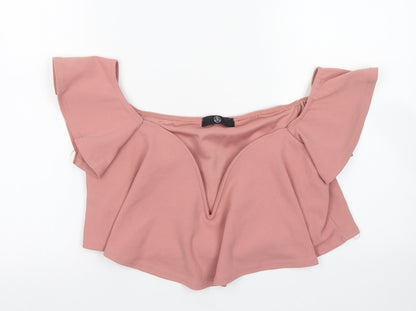 Womens UK Size 14 Missguided Pink Cropped Blouse