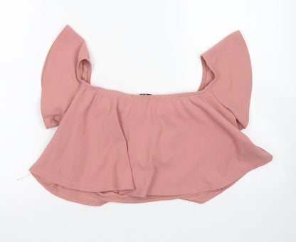 Womens UK Size 14 Missguided Pink Cropped Blouse
