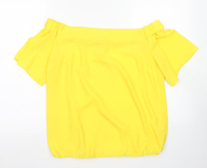 TU Womens Yellow  Polyester Basic Blouse Size 14 Off the Shoulder