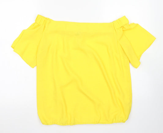 TU Womens Yellow  Polyester Basic Blouse Size 14 Off the Shoulder