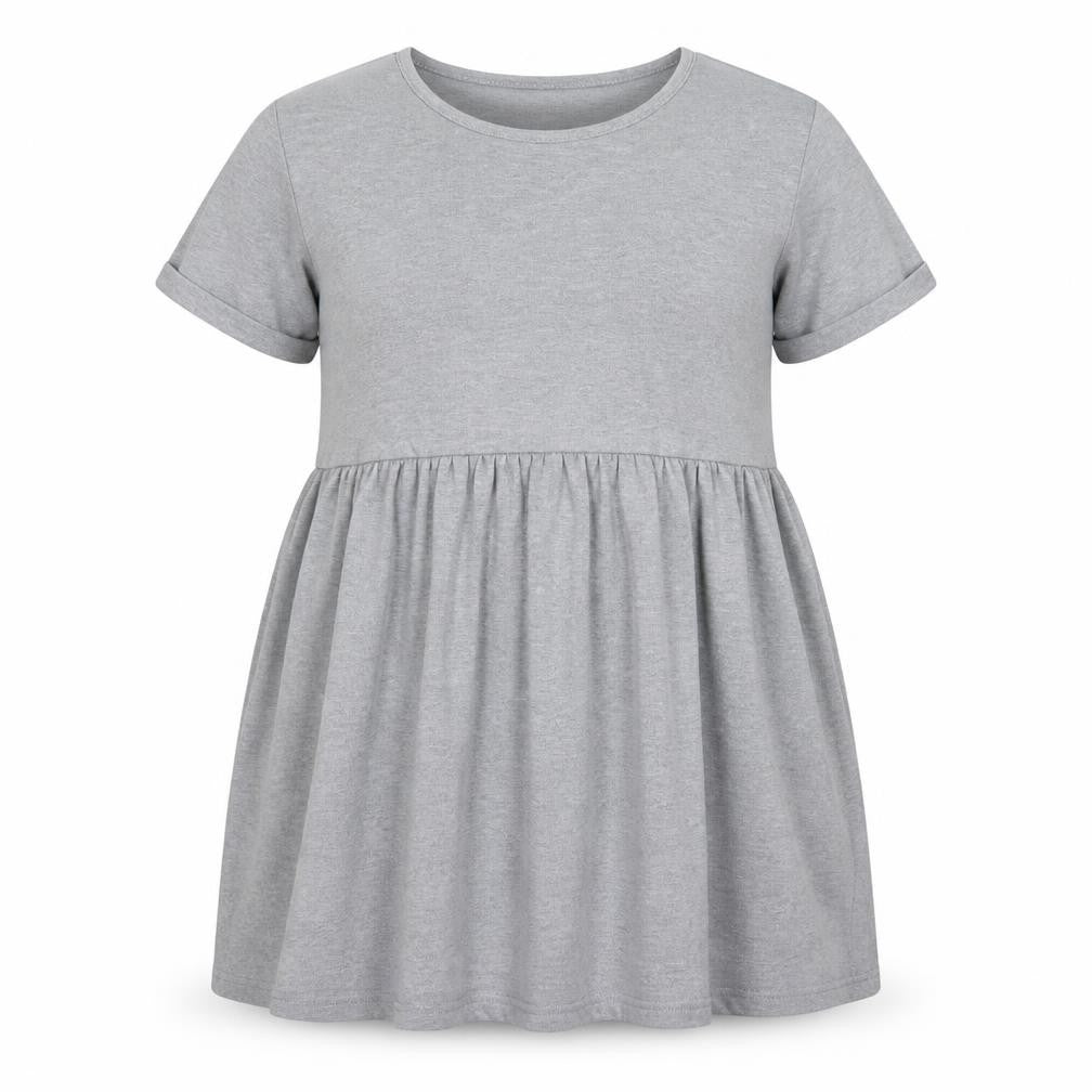 Front view of PRETTYLITTLETHING women’s grey viscose skater dress, size UK 6, crew neck