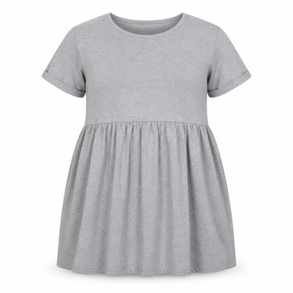 Front view of PRETTYLITTLETHING women’s grey viscose skater dress, size UK 6, crew neck