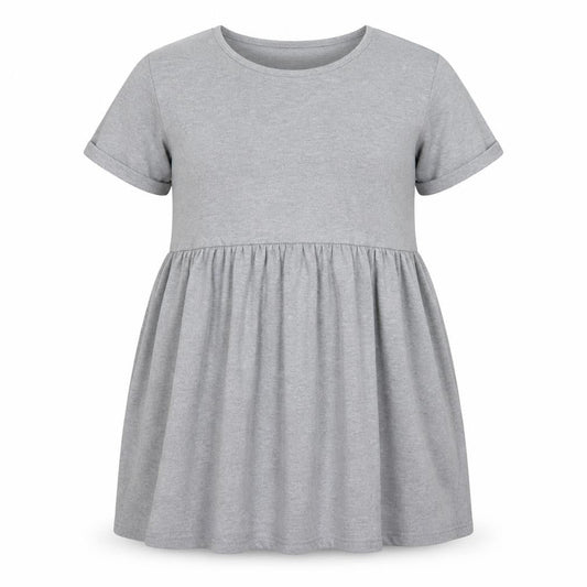 Front view of PRETTYLITTLETHING women’s grey viscose skater dress, size UK 6, crew neck