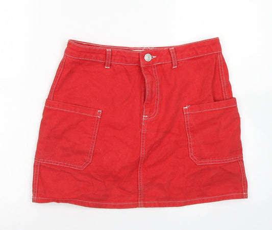 BDG Womens Red  Cotton A-Line Skirt Size M   Button